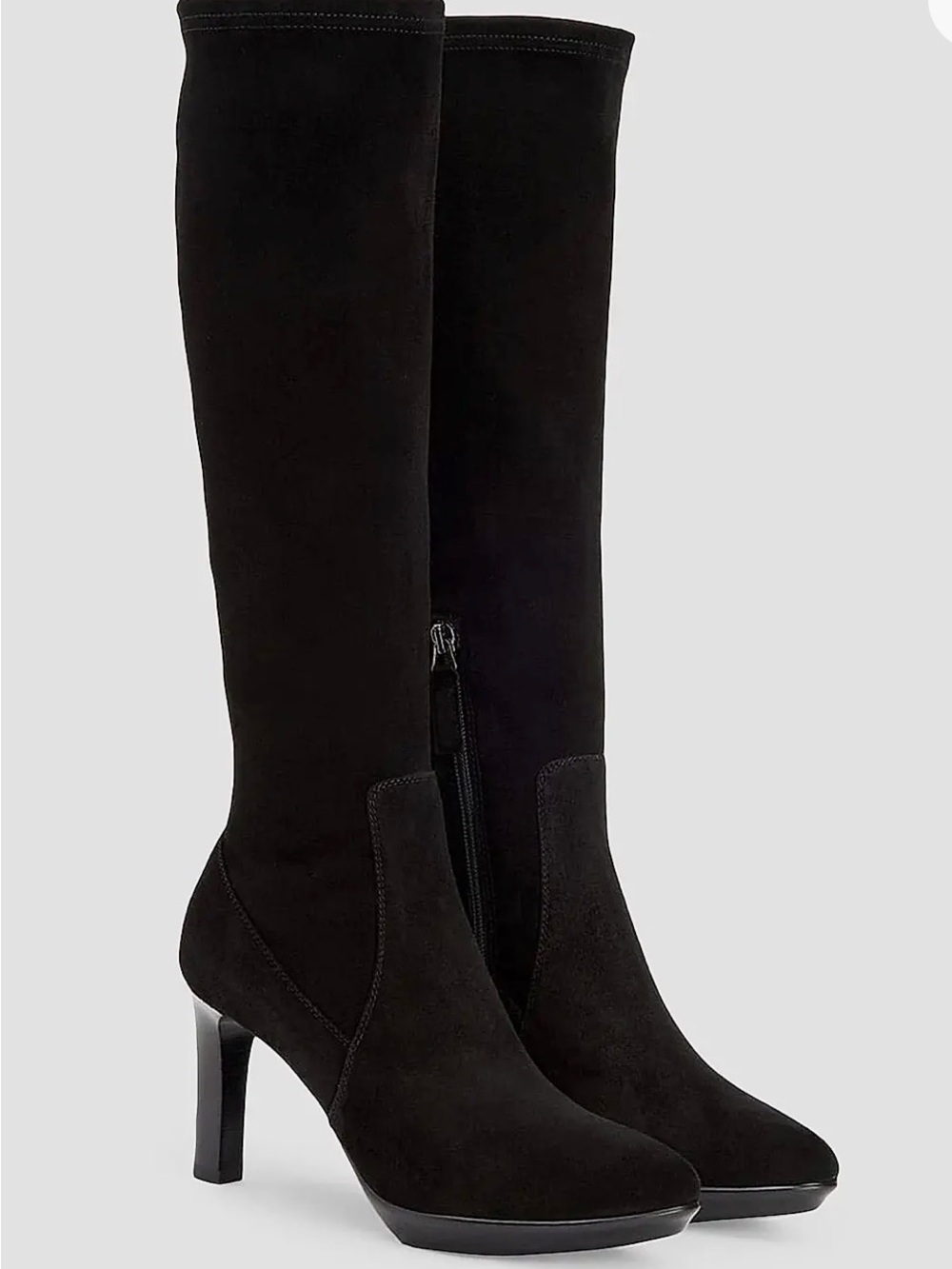 Black Knee-High Suede Heeled Boots - Women
